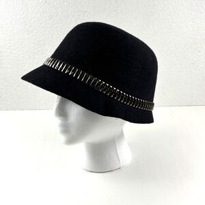 Magid Hats Cloche Bucket Hat Womens OS Black Wool Blend Studded Trim Flapper